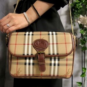 Vintage Burberry Nova Check Shadow Horse PVC Calf Leather Shoulder Bag